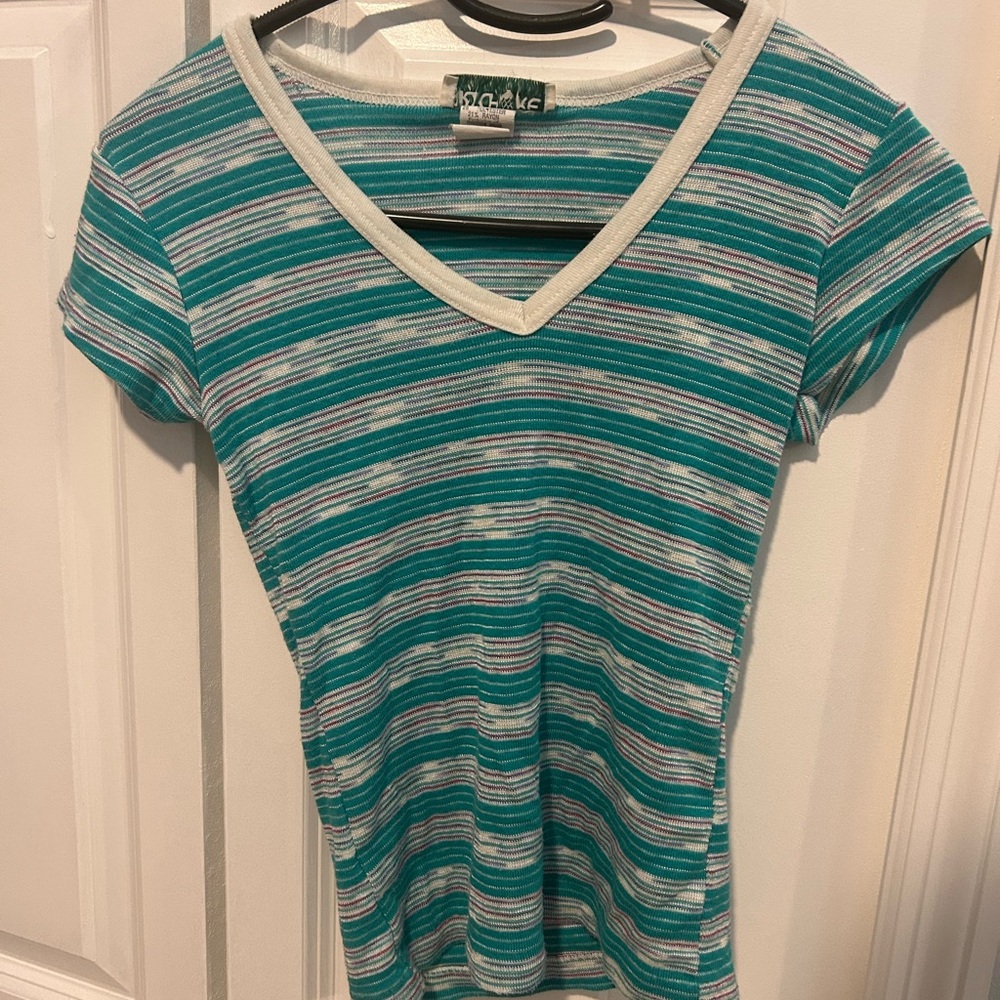 Vintage artichoke teal and white V-Neck Top